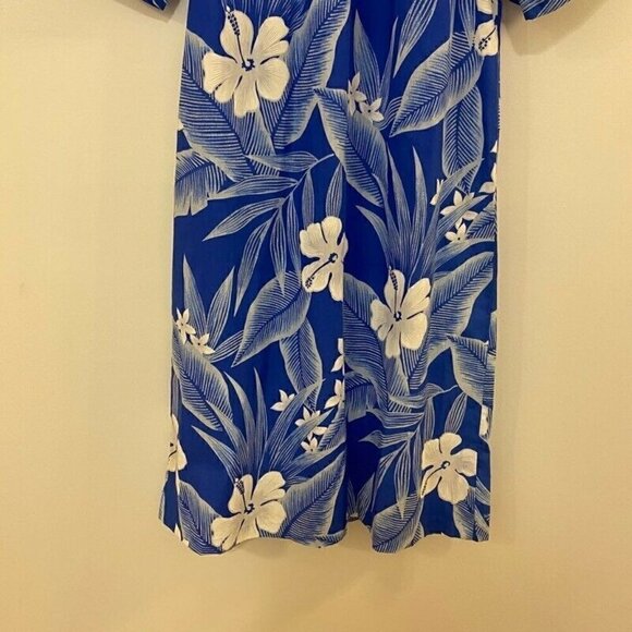 Malihini Hawaii Dress Blue White Floral Medium - Picture 3 of 8